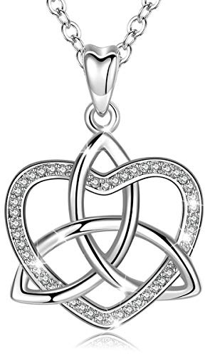 CELESTIA Herzkette Silber, Damen Kette mit Herz-Anhänger Silber 925 Damen Halskette Keltische Schmuck Irische Geschenke Frauen zum Geburtstag Valentinstag Muttertag Jahrestag