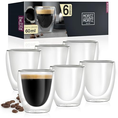 Moritz & Moritz Barista Torino 6 vasos de espresso de doble pared 60 ml - Tazas de café espresso de cristal para bebidas frías y calientes - Apto para lavavajillas