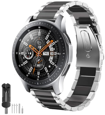 SUNDAREE Armband Kompatibel med Samsung Galaxy Watch 46mm/Watch 3 45 mm/Gear S3 Frontier Classic/Garmin Venu 2/Venu 3/Huawei Watch GT 2 46mm,22mm svart läder läderarmband ersättningsband klockarmband
