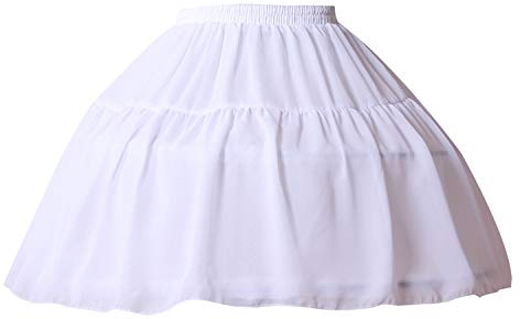 YULUOSHA Women Girls Crinoline Petticoat 2 Hoops Skirt Chiffon Ball Gown Short Half Slip Underskirt White, waist:55-80cm length:45cm…