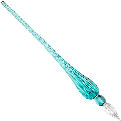 Jacques Herbin - Ref 21433T - Traditional Glass Quill Pen with Gift Box - Turquoise Colour - 18cm Long, Suitable for Fountain Pen Ink, Handmade, Twisted Glass Threads