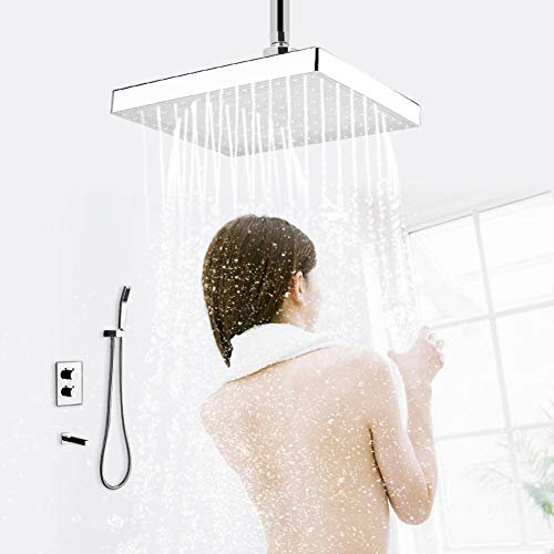 Led Shower Head, 8 in Square Shower Head Rain Shower Heads 7 Colors Automatic Changing LED Shower Head Bathroom Showerheads Sprinkler with Swivel Connector, Excellent Corrosion Resistanc, ABS