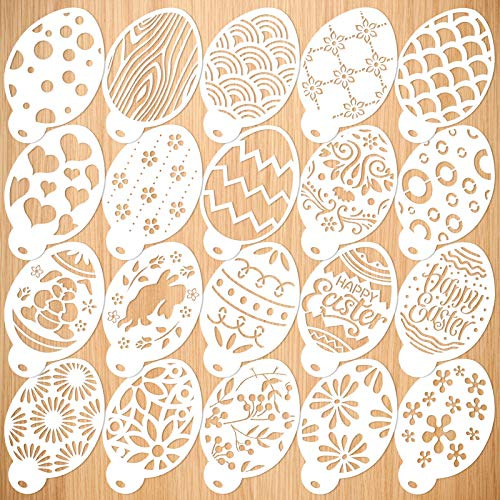 Qpout 20pcs Ostereier Kaffee Vorlagen, Ostereier Plastik Malerei-Schablonen für Plätzchen Kuchen Fondant Pralinenzucker Zuckerkarte Geschenk Fenster Eier Dekoration