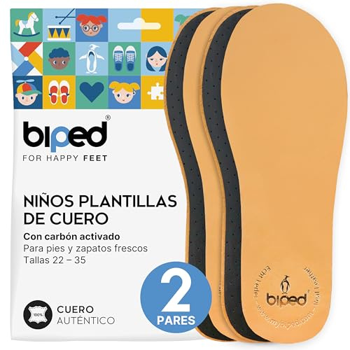 biped 2 Paar Kinder Premium Leder Einlegesohlen mit Aktivkohle - Ledersohlen gegen Schweißfüße - Weiche Leder Einlagen für Kinderschuhe z2766(32-33)