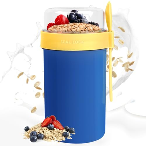Aurasky Porta Yogurt Contenitori, Tazza di Muesli 2 in 1 to-Go, Tazza per Yogurt, Meal Prep Contenitori con Cucchiaio e Scatola per Immersione per Yogurt, Cereali, insalate, 230ml+760ml