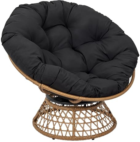 HOME DECO FACTORY, Poltrona girevole per esterni, sedia Relax rotonda, 1 posto girevole a 360°, cuscino spesso grande comfort incluso, mobili da giardino per amenagement balcone, terrazza salotto da