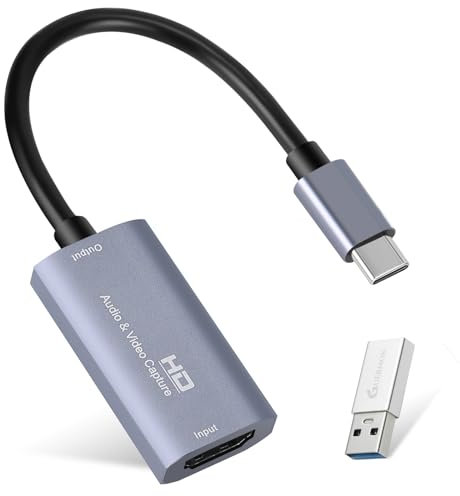 Guermok Carte de Capture vidéo, USB 3.0 HDMI vers USB C, Carte de Capture Audio 4K 1080p60fps pour Jeux vidéo en Direct, Fonctionne pour système Windows Mac OS pour Switch2/1