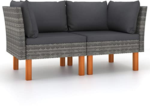 vidaXL 2X Eukalyptusholz Massiv Ecksofa Modular Lounge Sofa Garnitur Gartenmöbel Gartenset Sitzgarnitur Gartensofa Sitzgruppe Poly Rattan