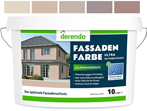 derendo Silikonharz Fassadenfarbe Braun ULTRA Wetterschutz Cookie 10 l aussen Fassade Silikonharzfarbe mit Abperleffekt Lotus Blatt Fassadenschutz Schmutzabweisende Silikonharzbeschichtung