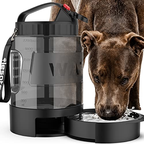 lesotc Portable Dog Travel Water Bottle, 77oz Large Travel Water Bowl for Dogs Camping Hiking Beach Hunting Essentials, Big Pet Bottles Bowl Water Dispenser for On the Go Park Car Walking Accessories