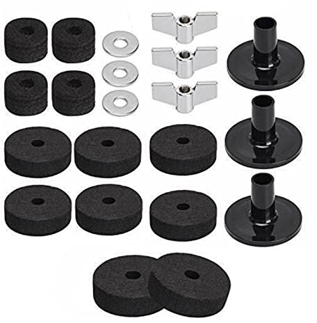 Alnicov Becken-Ersatzzubehör,21-teiliges Trommel-Ersatz-Kit,Beckenfilze Hi-Hat Clutch Felt Beckenhüllen mit Basis-Flügelmuttern und Becken-Unterlegscheibe für Becken-Stapler,Schwarz