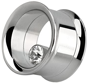 Piercingfaktor Flesh Tunnel Ohr Piercing Double Flared mit runden eingefassten Kristall