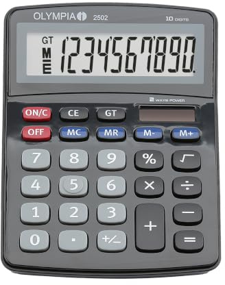 Olympia 2502 Desktop-Taschenrechner – kompakter Dual Power Tischrechner für Büro, Schule & Zuhause – Schwarz/Blau/Grau