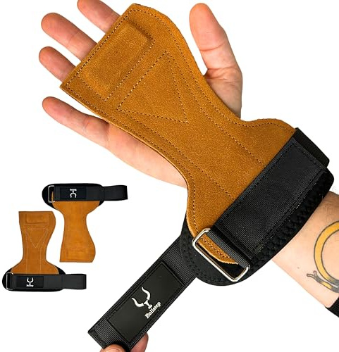 Bullstep® - Zughilfen Krafttraining Frauen Herren | Gym Zughilfen Leder | Grips Crossfit | Deadlift Grip mit Fitness Handgelenkschutz | Hand Grips Lastzughilfe | Bodybuilding Zughilfen Gym