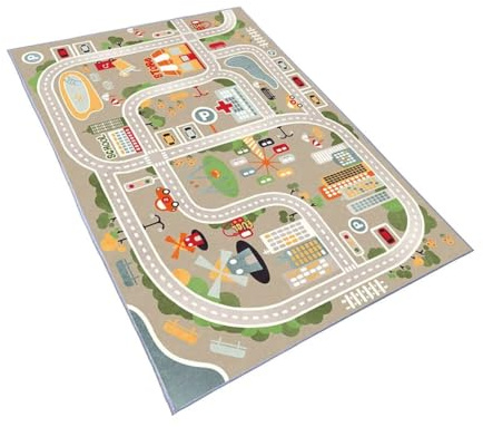 TYKTZXY Car Rugs Play Mat for Toy Cars，Kids Rug with Roads for Playroom，City Life Road Carpet for Baby Learning，Non-Slip Educational Nursery Rug for Toddlers(Grey, 80×120cm/31×47)