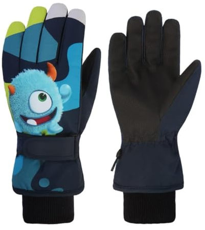 FAYHIJUN Handschuhe Kinder Winter schneehandschuhe Skihandschuhe für 2-13 Jahre Mädchen Jungen PU Palme Wasserdicht Winddichte Warm Fleece Winterhandschuhe FahrradhandschuheThermohandschuhe