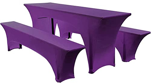 Elastisch Biertischhussen Bierbank-Auflage & Tischdecke Für 50 cm or 70 cm Table Width 3 TLG-Set Breite Bierzeltgarnitur Stretch Hussen Für Festzeltgarnituren Bierbank Hussen (50 cm,Purple -1)