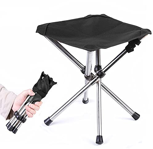 Pyuyan Sedile Piccolo Pieghevole, Camping Sgabello, Mini Sedia Pieghevole da Campeggio, Tessuto Oxford, Nero, Minimalista, Acciaio Inossidabile Lucidato, Quadrato, Peso Massimo 150 kg