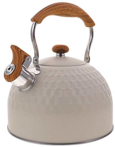 UPKOCH Bollitore a fischio, in acciaio inox, 2,5 l, con fischio, a induzione, per cucina, campeggio, picche, beige