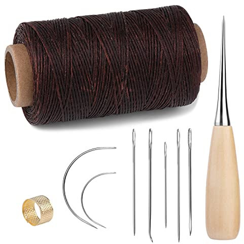 Benlay 273 Yards Gewachstes Nähgarn-Nähset Inklusive Nähgarn-Ahle, Nadeln, Fingerhut, Nähpolster-Reparaturset Für Lederhandwerk, Teppich, Sofa, Segelsitz, Schuhe, Nähen Und Reparieren (Dunkelbraun)
