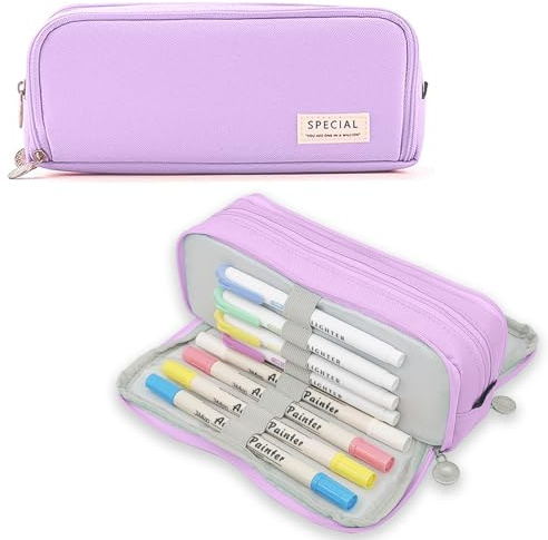 ONCCI Astuccio Astuccio Portapenne Grande Capacità Astuccio con 3 Scomparti, Astuccio Portapenne per Studente Adolescente Adulto per Ufficio e scuola. (Viola)