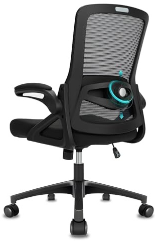 Durrafy Ergonomic Office Chair, 4D Lumbar Support Mesh Desk Chair with 90° Folding Armrests, 150kg Load Height Adjustable Computer Chair for Home Office