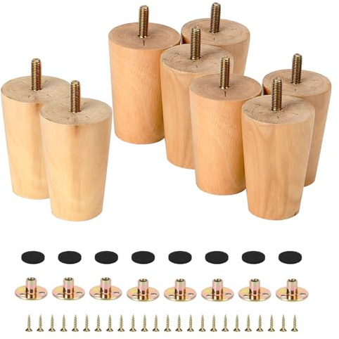 JAPCHET 8PCS 8cm Solid Wooden Furniture Legs, 3 Inch Wood Cabinet Legs, Wooden Replacement Sofa Feet with 24 Screws and Mounting Plates for Chair