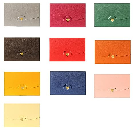 RTRTGS Mini Briefumschläg, 10 Stück Geschenkkarte Umschlag, Mini Umschläge, mit Herz Verschluss, für DIY GeschenkKarten Weihnachten Valentinstag Geburtstagsfeier Geschenk Card