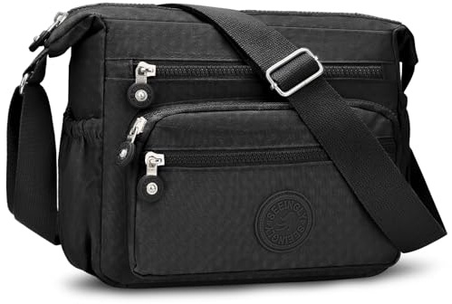 ONEKERUN Casual umhängetasche damen, Nylon Wasserdichte Crossbody Bag Mehrere Taschen Handtasche mit Vielen Fächern Breiter Gurt Leichte Schultertasche Damen Tasche für Schule, Arbeit, Reisen