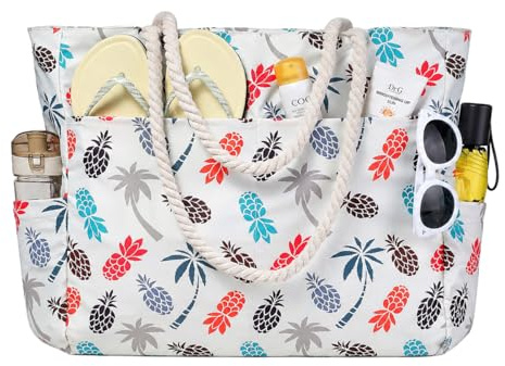 RAVUO Strandtasche Damen, Badetasche XXL Familie Extra Groß Wasserdicht Sanddicht Strandtasche mit Reißverschluss Beach Tote Bag