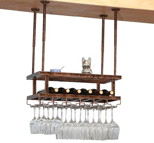 whalebee Metall Weinregal Schwarz, Bronze Hängendes Weinglasregal Länge 200cm-60cm Weinglashalter Einstellbar Wein-Aufbewahrung, Gläserhalter, Lagerregal, Für Familie Restaurant Hotel Bar