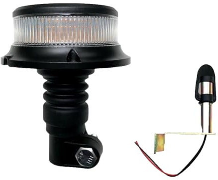 MelTruck LED Warnleuchte mit Aufsteckrohr L – Rundumleuchte Orange 12V/24V E9 R65 R10, 18 LEDs, 3 Blitzmuster, rotierende Warnlampe für PKW LKW Traktor Baumaschinen