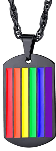 Bandmax Regenbogen Kette Damen Herren Edelstahl LGBTQ Personalisiert Halskette Dog Tag Pride Schmuck für Sohn Tochter