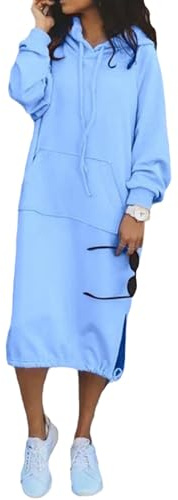 Abito in Felpa da Donna Abito Lungo Oversize con Cappuccio Manica Lunga Tinta Unita Moda Streetwear Pullover Abito in Felpa con Tasche con Cappuccio Abito con Cappuccio