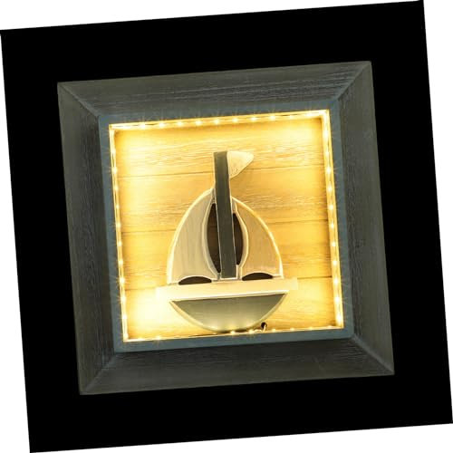 HEMOTON leuchtendes quadratisches Gemälde Wandbehang aus Küstenholz nautische Wanddekoration LED-Wandbehang led wall painting led wall art Batterie Anhänger das Schild Bild dekorative Wand