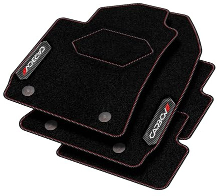 MOTOS Personalisierte Velours-Fußmatten Carbon Series passend für SEAT Ibiza V ab 2017 - Premium, Carbon, Rot Frischen Sie den Look Ihres Autos mit Automatten im hochmodernen Carbonfaser-Design auf