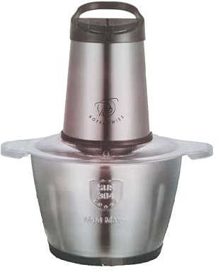 Royal Swiss® Hachoir Électrique 1000W – Chopper Multifonction avec Bol Inox 3L – Doubles Lames Acier Inox – 2 Vitesses – Robot Culinaire pour Viande, Légumes, Oignons & Herbes