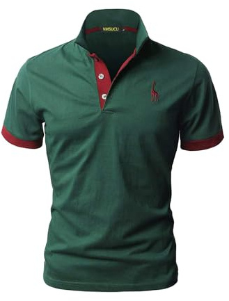 VMSUCIJ Hommes Broderie Girafe Coton Manche Courte Mode Classique Basique Col Polo Golf Chemise,07 Vert,3XL