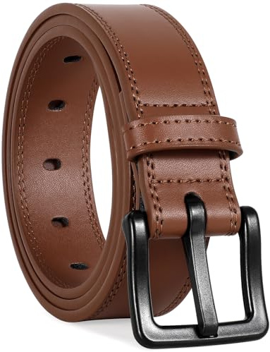 WHIPPY Gürtel Herren Ledergürtel für Jeans Verstellbarer Outdoor Leder Gürtel Unisex Arbeitsgürtel mit schwarz Kunststoffschnalle