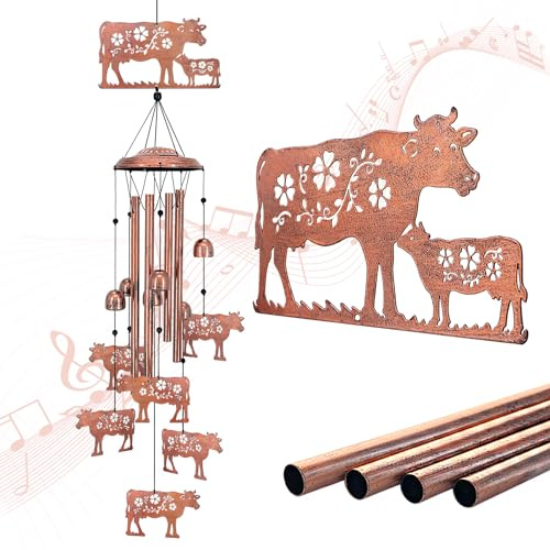 Windspiel mit Kühen, Geschenke mit Kühen für Frauen/Männer/Mutter/Frau/Oma, Geburtstagsgeschenk, Gedenkgeschenk, Metall-Windspiele für draußen/drinnen, Rasen, Terrasse, Veranda, Hof, Gartendeko