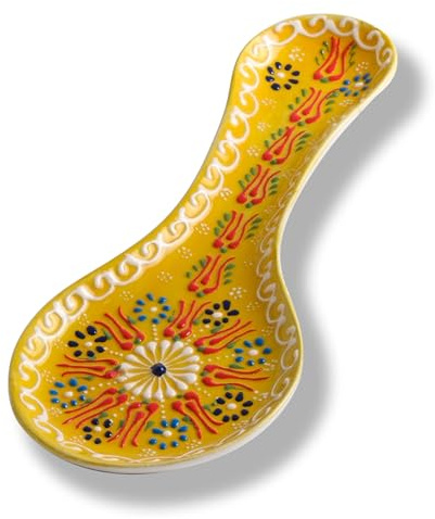 Repose-cuillère en céramique fait main pour cuisinière et comptoir - 25,4 cm, passe au lave-vaisselle - Ustensile coloré, cadeau de pendaison de crémaillère