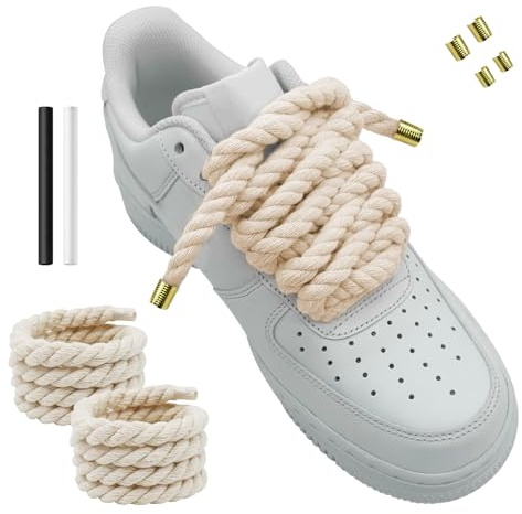 Hugwish 1 Paio Lacci Corda Per Air Force 1, Rope Lace 8mm 140mm, Lacci Intrecciati, Lacci Grossi Scarpe Da Ginnastica, Scarpe Da Corsa, Scarpe Sportive (1, Beige)