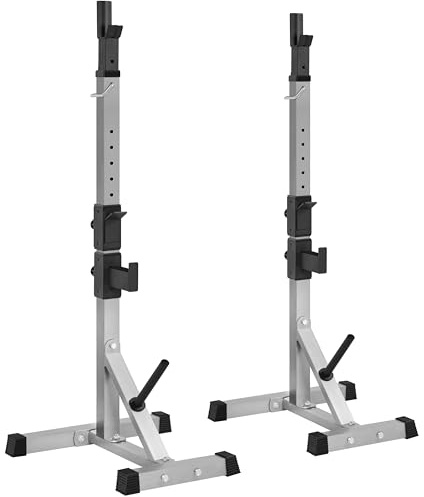 Yaheetech Support d'Haltères Cages de Squat Réglable 14 Niveaux 135,5-190,5 cm Charge Max.300 kg Supports pour Haltères Longs Disques
