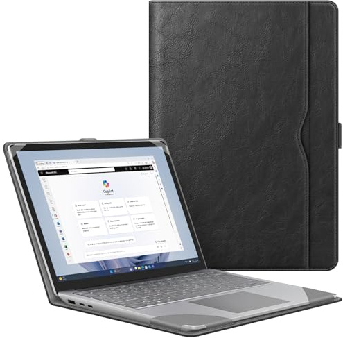 Fintie Hülle Kompatibel mit 15 Zoll Microsoft Surface Laptop 6/5/4/3 | Modelle 1872/1873/1953/1979, Premium PU Leder Schutzhülle mit großer Tasche, Schwarz
