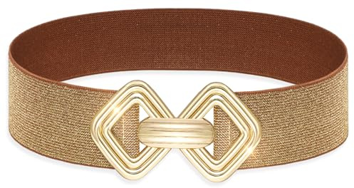 MESU Femmes Large Ceinture Élastique Ceinture Élastique à La Taille Pour Les Robes Brun avec boucle dorée 65cm