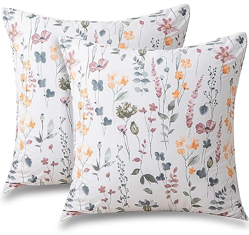 ATsense Lot de 2 housses de coussin 45 x 45 cm - 100 % coton - Motif floral multicolore - Avec fermeture éclair - Certifié Öko-Tex - Super douce et confortable