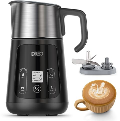 Dreo BaristaMaker Elektrischer Milchaufschäumer All-in-1, 800 ml – Elektrische Heiß-/Kaltschaum-Maschine für Kaffee, Latte Art, automatischer Milchaufschäumer, Milch-/Kräutermilchaufschäumer, geeignet