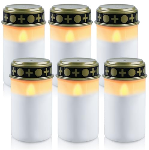 Lot de 6 bougies funéraires LED étanches - 7 x 12,3 cm - Bougie funéraire - Fonctionne avec piles (non incluses) - Pour l'extérieur (blanc)