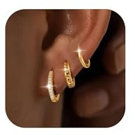 FUNEIA 3 Paar Creolen Silber 925/Gold Damen Ohrringe Silber 925 Set 14K Vergoldet Kleine Creolen Ohrringe Wasserfest Ohrringe Set Mehrere Ohrloecher Mini Goldene Silberne Creolen Piercings Schmuck