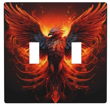 BROLEO Plaque murale à double interrupteur 11,4 x 11,4 cm – Panneau mural durable et élégant pour zones résidentielles et commerciales – Image de phénix orange rouge